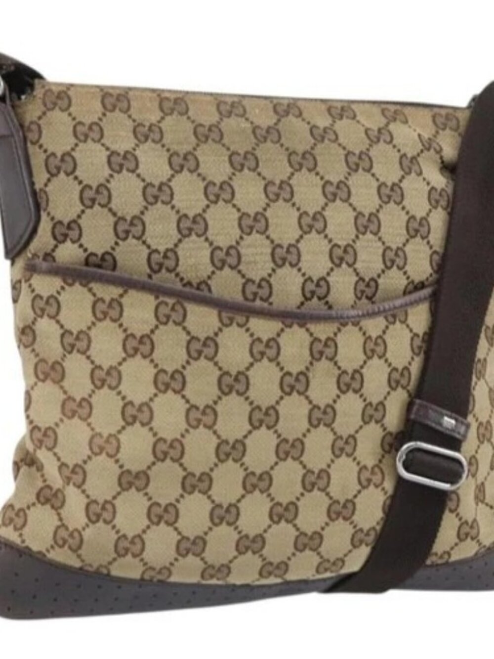 GUCCI GG Canvas Shoulder Bag Beige Silver 145857 Auth bs32664